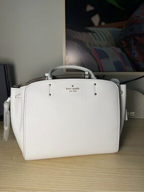 kate spade White Pebbled Leather Medium Satchel